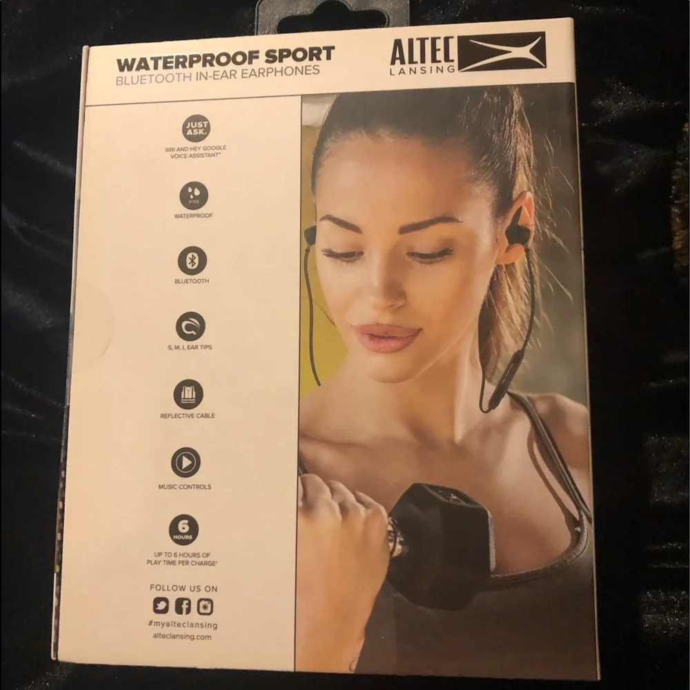 Earphones: NIB Altec Lansing Waterproof Sport Bluetooth In-Ear Earphones